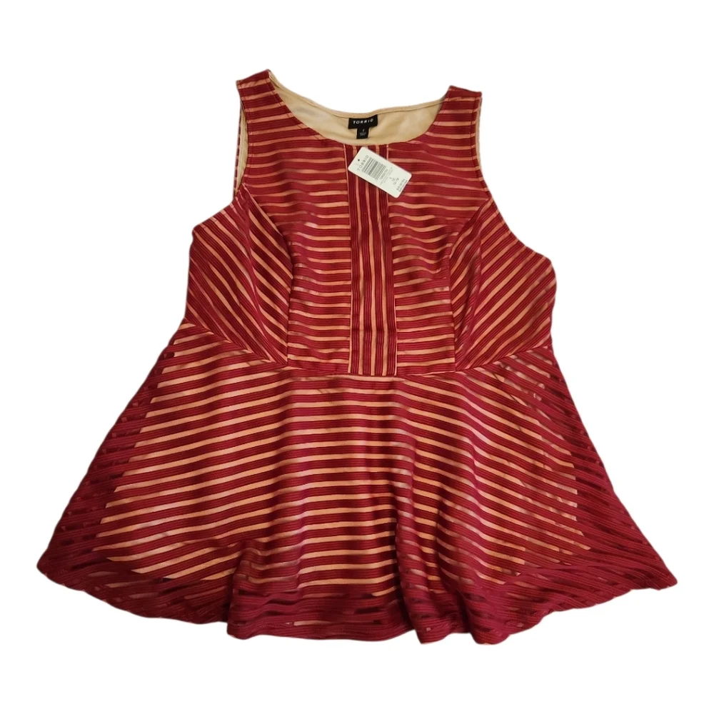 Torrid Sleeveless Striped Red Layered Pull Over Top 1x P2P 20.5" NWT - Picture 5 of 5